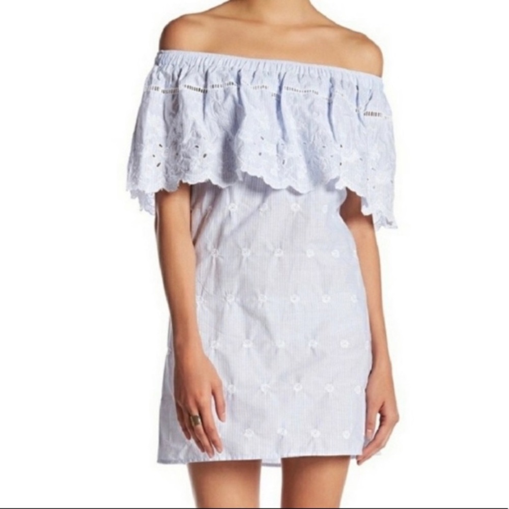 Romeo & Juliette Couture off shoulder eyelet detail mini dress